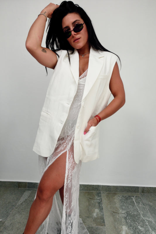 1 M/L! WHITE BLAZER VEST